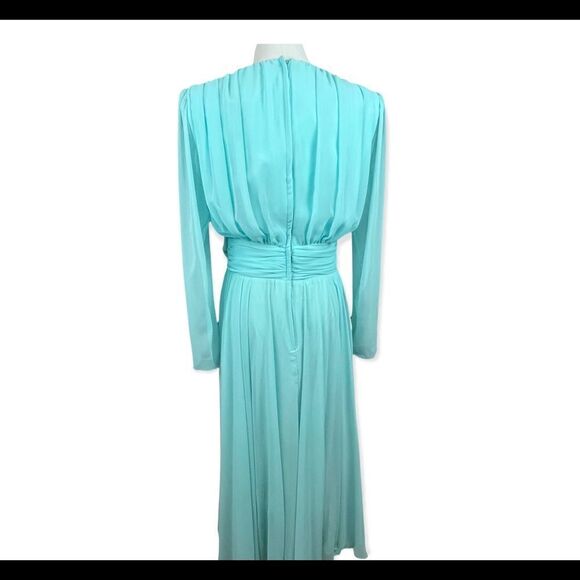Vintage 70’s/ 80’s Miss Eliette Aqua Chiffon Maxi Evening Dress 8 - Picture 2 of 10